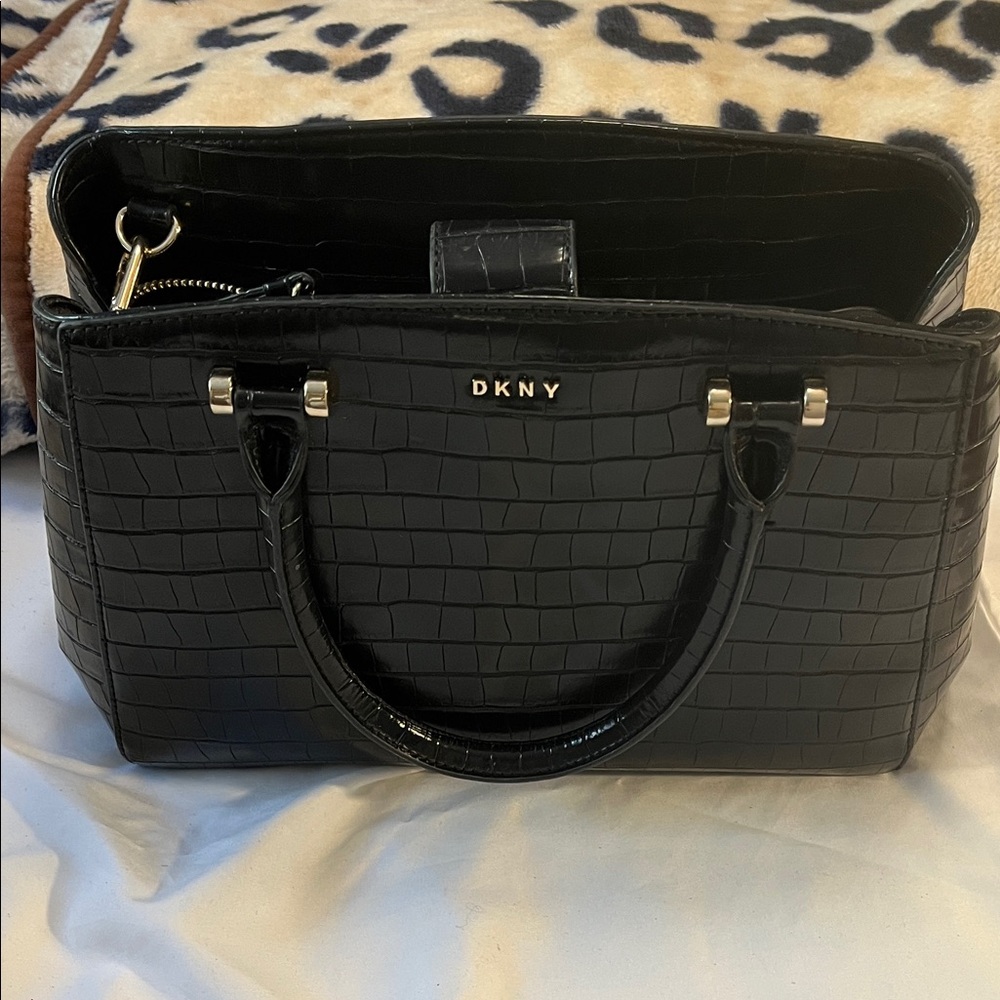 DKNY Black Croc-Patterned Purse